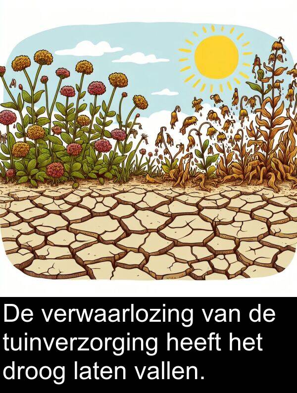 vallen: De verwaarlozing van de tuinverzorging heeft het droog laten vallen.