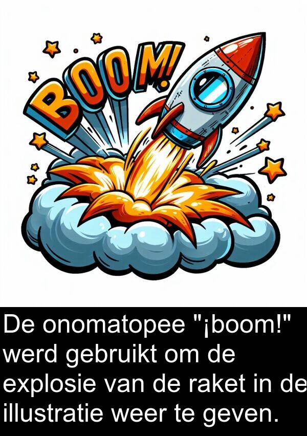 illustratie: De onomatopee "¡boom!" werd gebruikt om de explosie van de raket in de illustratie weer te geven.