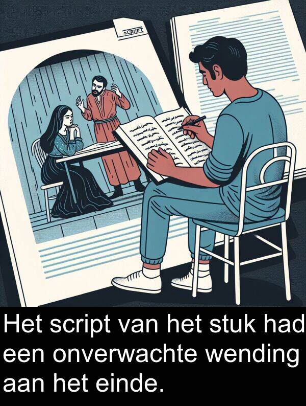 had: Het script van het stuk had een onverwachte wending aan het einde.