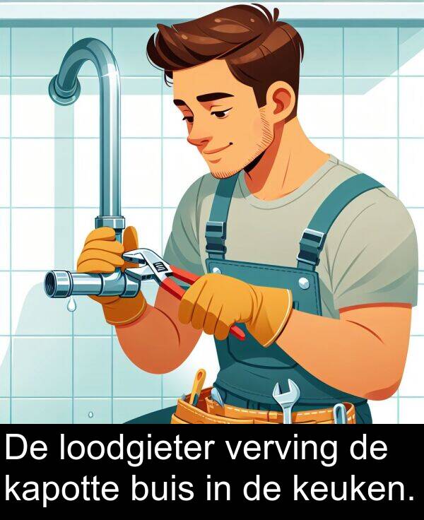 kapotte: De loodgieter verving de kapotte buis in de keuken.