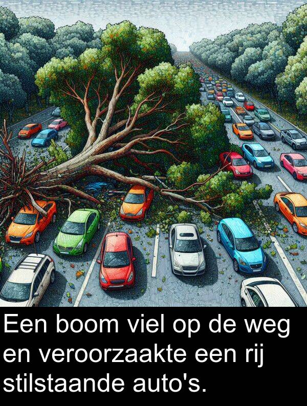 weg: Een boom viel op de weg en veroorzaakte een rij stilstaande auto's.