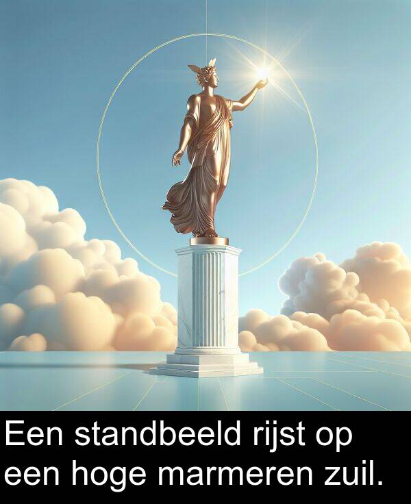 marmeren: Een standbeeld rijst op een hoge marmeren zuil.