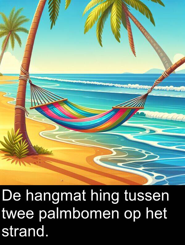 hangmat: De hangmat hing tussen twee palmbomen op het strand.