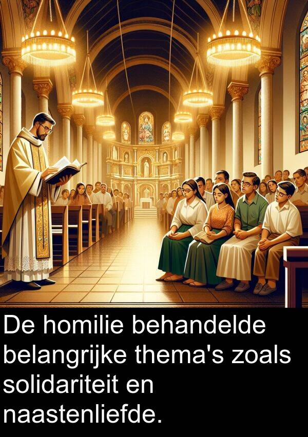 zoals: De homilie behandelde belangrijke thema's zoals solidariteit en naastenliefde.