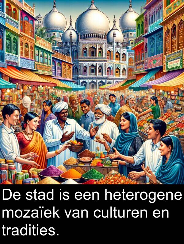 heterogene: De stad is een heterogene mozaïek van culturen en tradities.