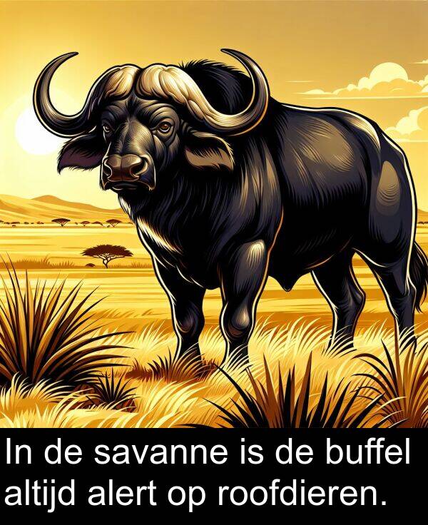 savanne: In de savanne is de buffel altijd alert op roofdieren.