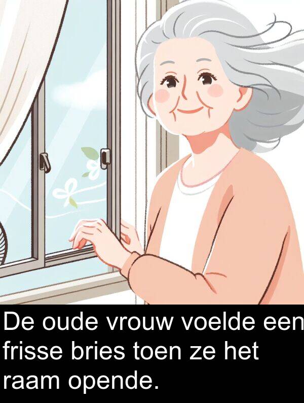 raam: De oude vrouw voelde een frisse bries toen ze het raam opende.