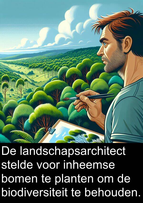 inheemse: De landschapsarchitect stelde voor inheemse bomen te planten om de biodiversiteit te behouden.