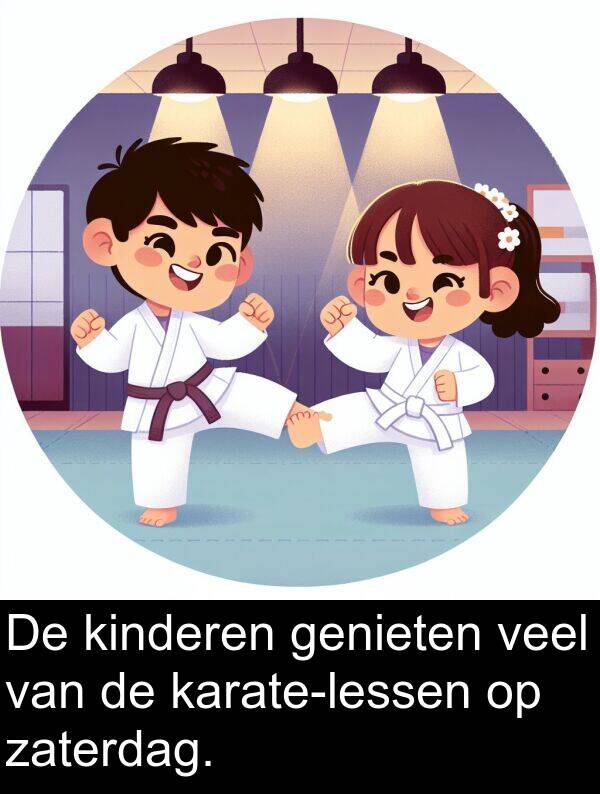 veel: De kinderen genieten veel van de karate-lessen op zaterdag.