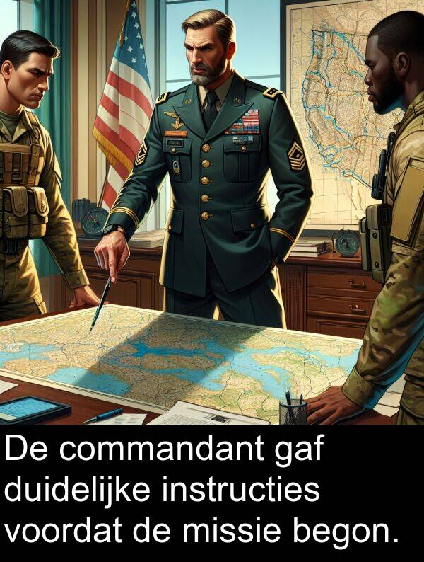 gaf: De commandant gaf duidelijke instructies voordat de missie begon.