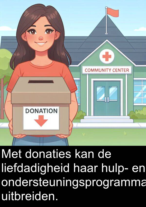 uitbreiden: Met donaties kan de liefdadigheid haar hulp- en ondersteuningsprogramma's uitbreiden.