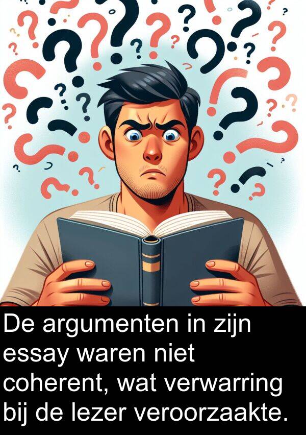 coherent: De argumenten in zijn essay waren niet coherent, wat verwarring bij de lezer veroorzaakte.