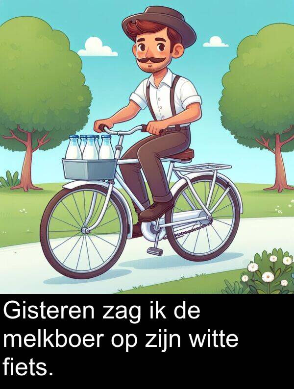 fiets: Gisteren zag ik de melkboer op zijn witte fiets.