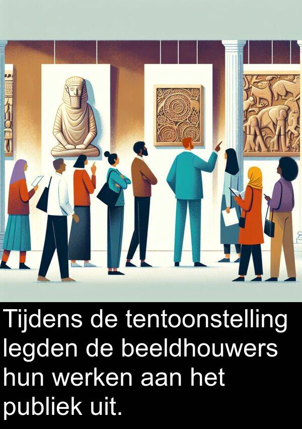 beeldhouwers: Tijdens de tentoonstelling legden de beeldhouwers hun werken aan het publiek uit.