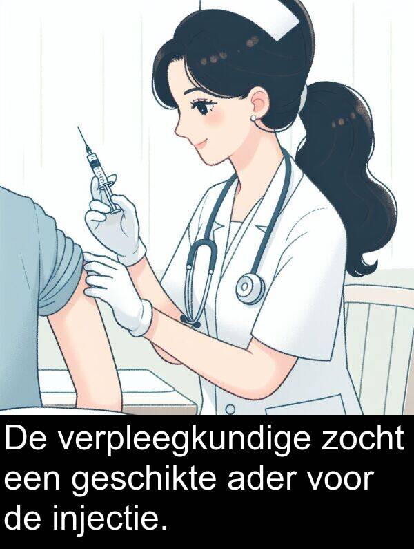 injectie: De verpleegkundige zocht een geschikte ader voor de injectie.