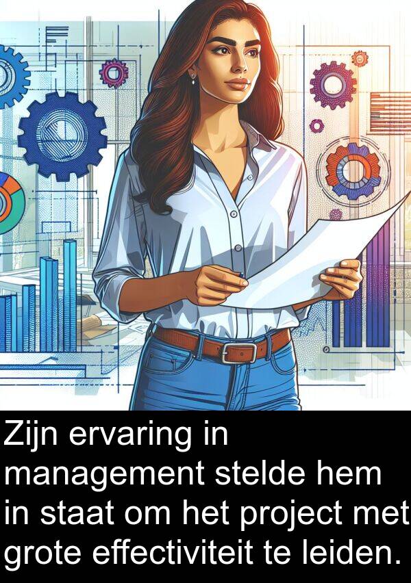 effectiviteit: Zijn ervaring in management stelde hem in staat om het project met grote effectiviteit te leiden.