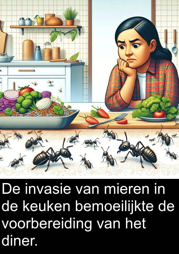 keuken: De invasie van mieren in de keuken bemoeilijkte de voorbereiding van het diner.