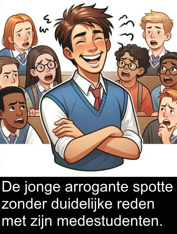 jonge: De jonge arrogante spotte zonder duidelijke reden met zijn medestudenten.