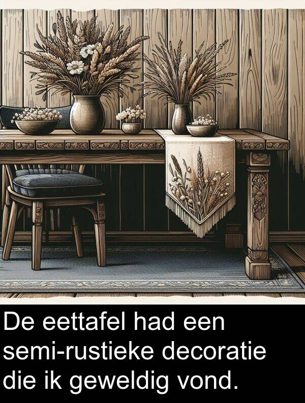 had: De eettafel had een semi-rustieke decoratie die ik geweldig vond.