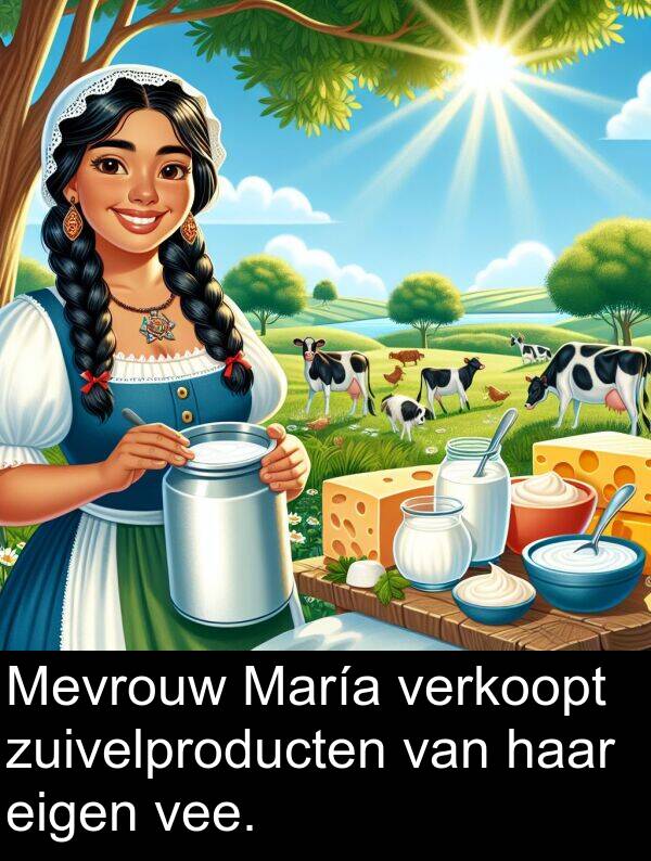 vee: Mevrouw María verkoopt zuivelproducten van haar eigen vee.