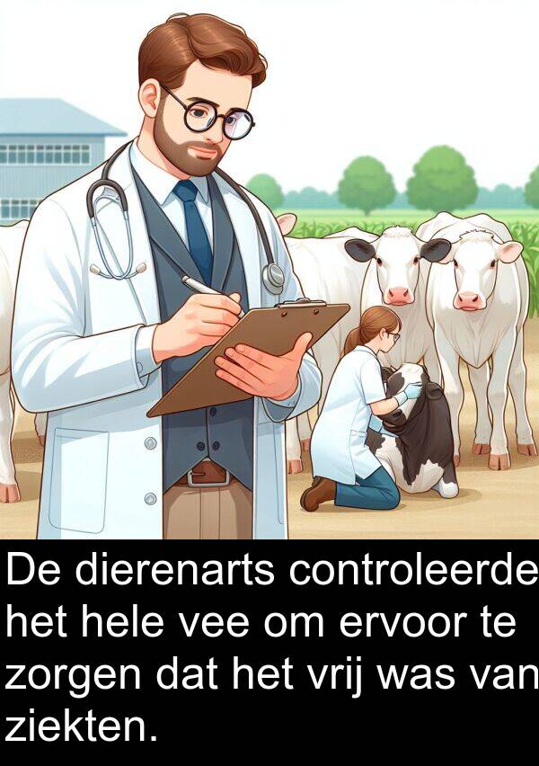 dierenarts: De dierenarts controleerde het hele vee om ervoor te zorgen dat het vrij was van ziekten.