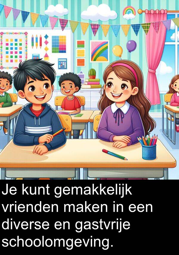 maken: Je kunt gemakkelijk vrienden maken in een diverse en gastvrije schoolomgeving.