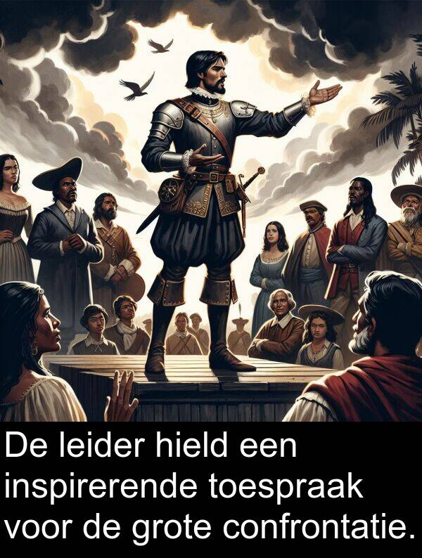 leider: De leider hield een inspirerende toespraak voor de grote confrontatie.