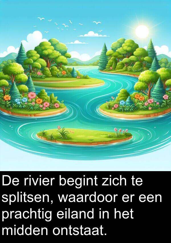 waardoor: De rivier begint zich te splitsen, waardoor er een prachtig eiland in het midden ontstaat.