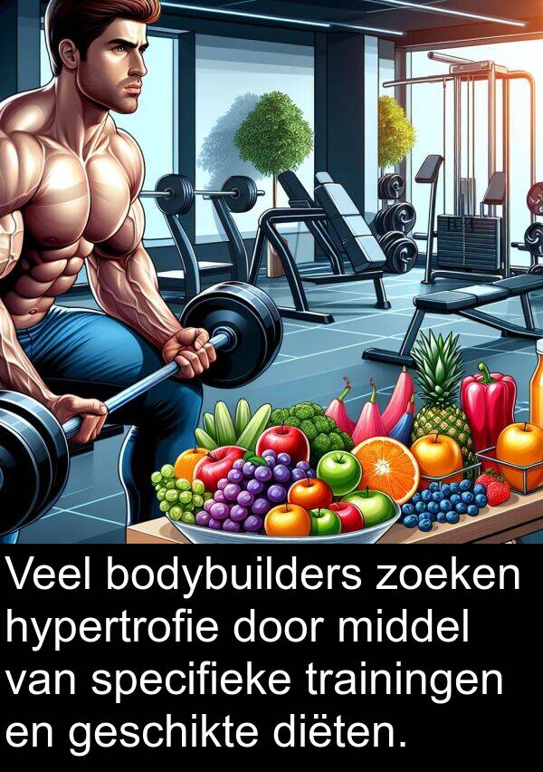 zoeken: Veel bodybuilders zoeken hypertrofie door middel van specifieke trainingen en geschikte diëten.