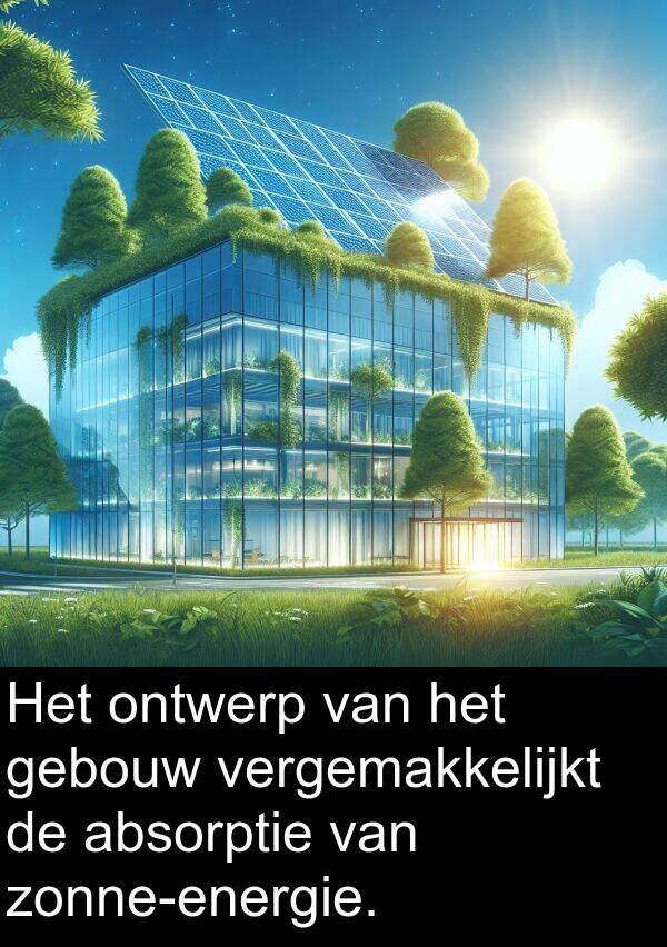 gebouw: Het ontwerp van het gebouw vergemakkelijkt de absorptie van zonne-energie.