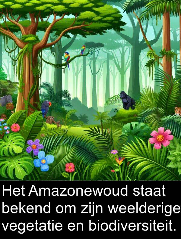 weelderige: Het Amazonewoud staat bekend om zijn weelderige vegetatie en biodiversiteit.