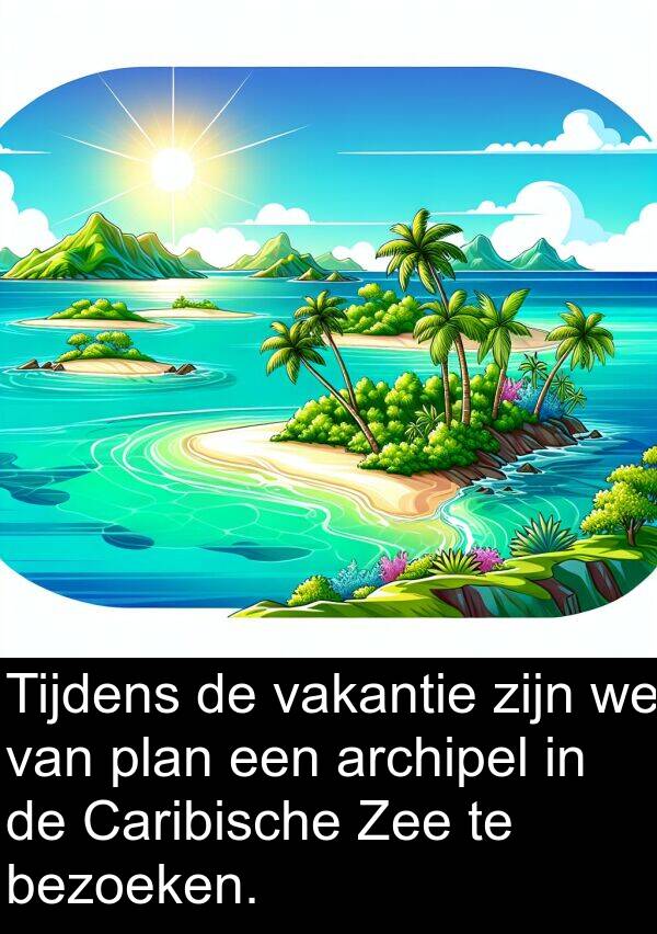 vakantie: Tijdens de vakantie zijn we van plan een archipel in de Caribische Zee te bezoeken.