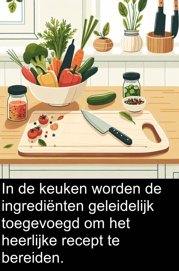 heerlijke: In de keuken worden de ingrediënten geleidelijk toegevoegd om het heerlijke recept te bereiden.