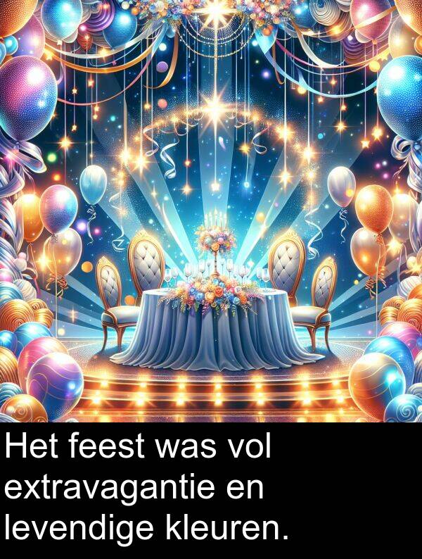 feest: Het feest was vol extravagantie en levendige kleuren.