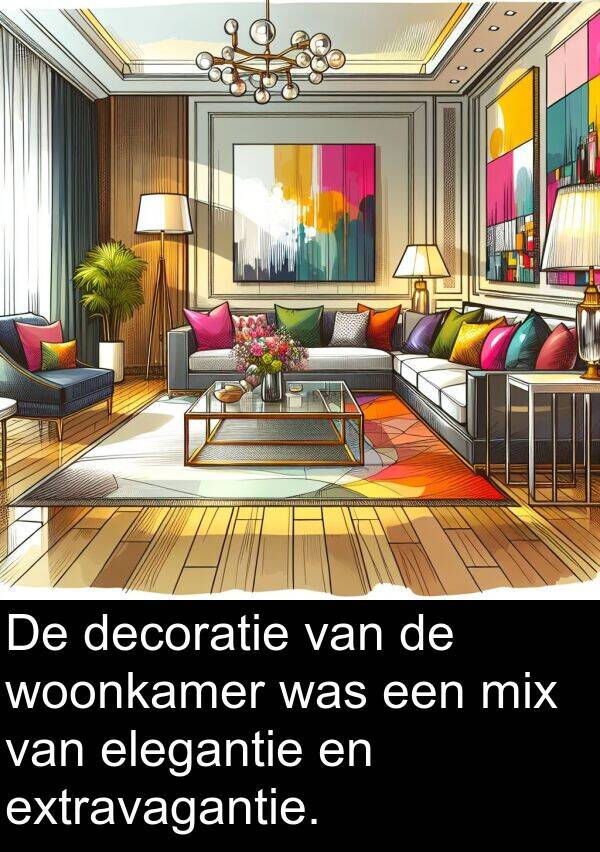 elegantie: De decoratie van de woonkamer was een mix van elegantie en extravagantie.