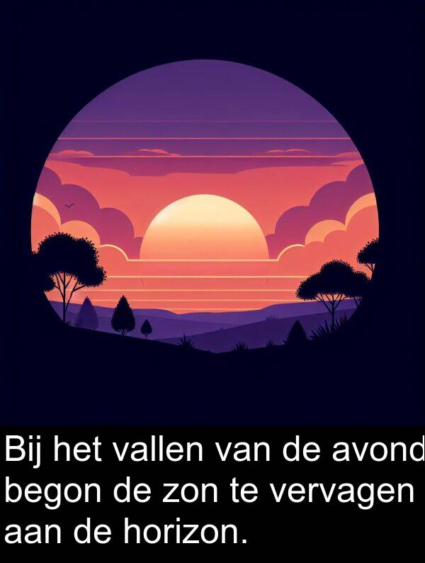 vallen: Bij het vallen van de avond begon de zon te vervagen aan de horizon.