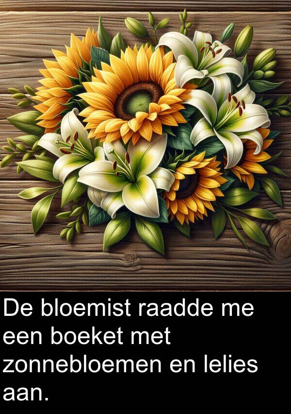 lelies: De bloemist raadde me een boeket met zonnebloemen en lelies aan.