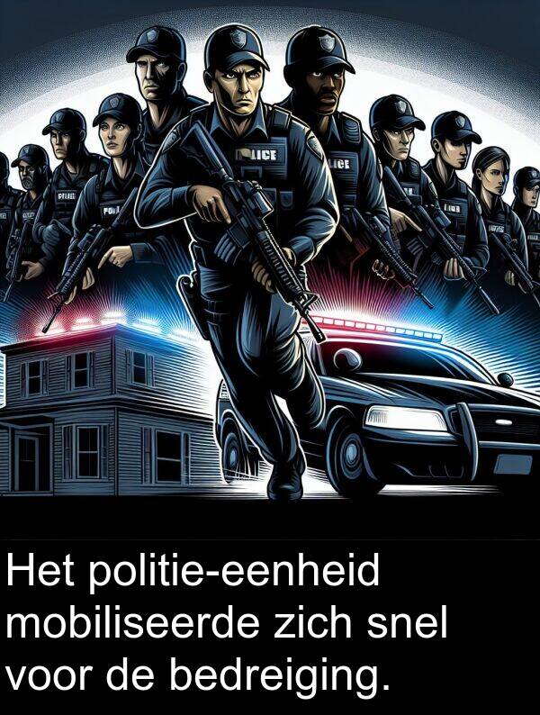 zich: Het politie-eenheid mobiliseerde zich snel voor de bedreiging.