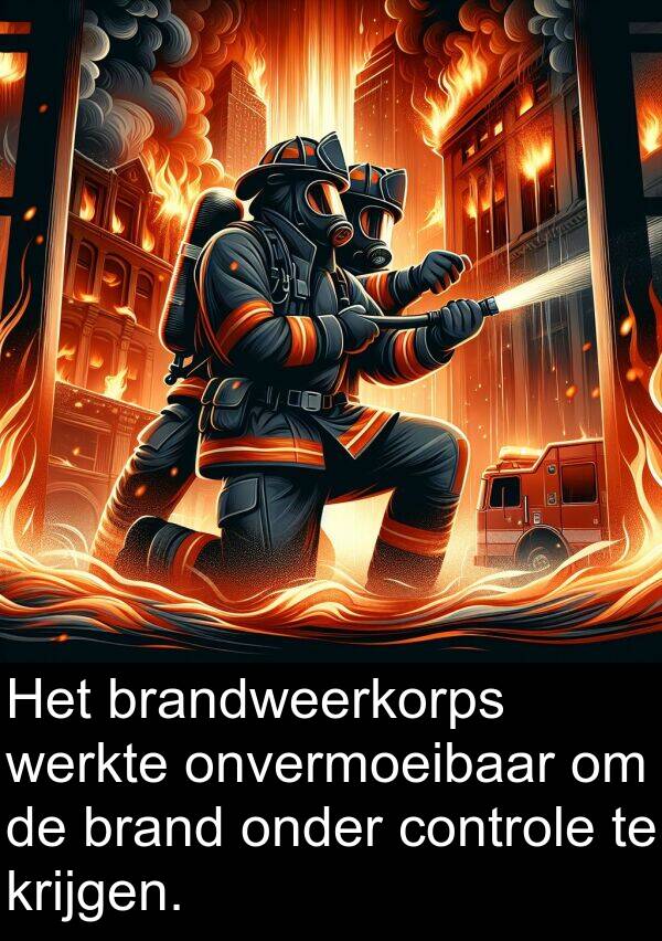 onder: Het brandweerkorps werkte onvermoeibaar om de brand onder controle te krijgen.