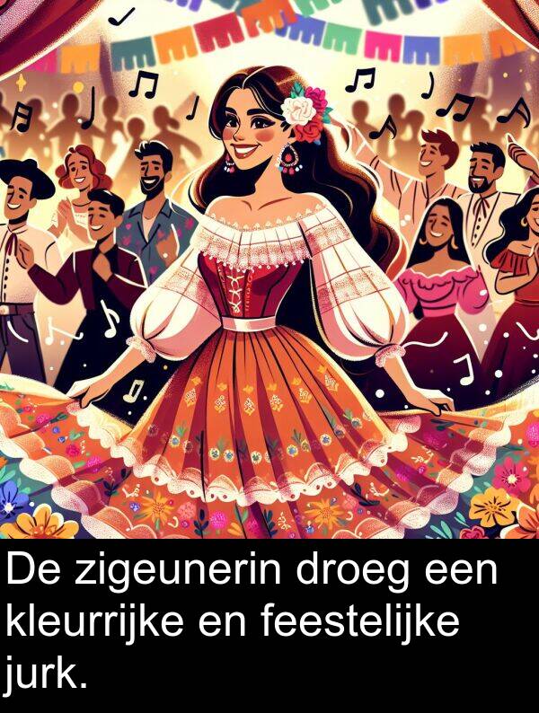 feestelijke: De zigeunerin droeg een kleurrijke en feestelijke jurk.