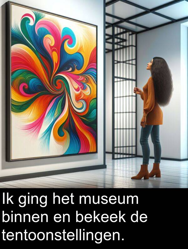 tentoonstellingen: Ik ging het museum binnen en bekeek de tentoonstellingen.