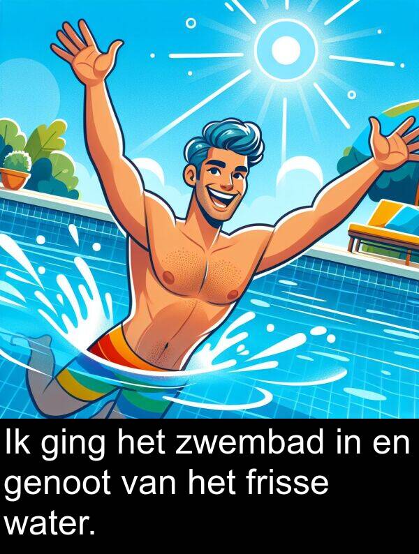 water: Ik ging het zwembad in en genoot van het frisse water.