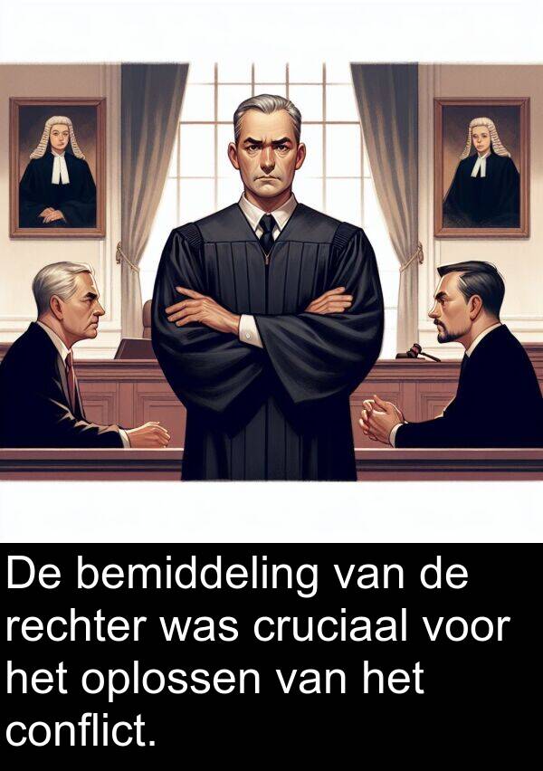 conflict: De bemiddeling van de rechter was cruciaal voor het oplossen van het conflict.