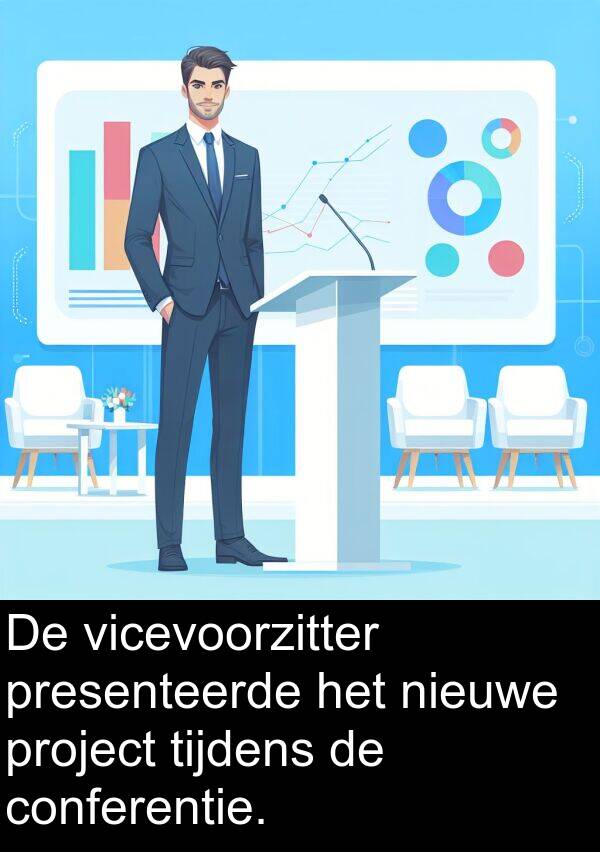 conferentie: De vicevoorzitter presenteerde het nieuwe project tijdens de conferentie.