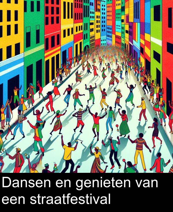 een: Dansen en genieten van een straatfestival