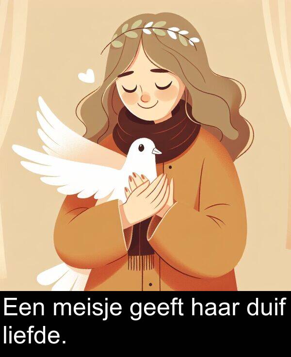 haar: Een meisje geeft haar duif liefde.