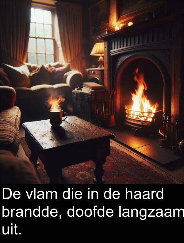 haard: De vlam die in de haard brandde, doofde langzaam uit.