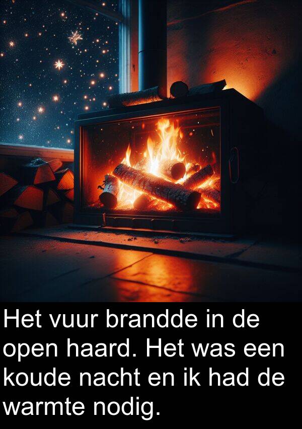 haard: Het vuur brandde in de open haard. Het was een koude nacht en ik had de warmte nodig.