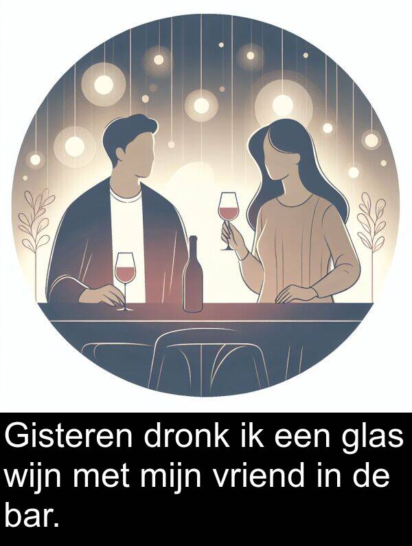 bar: Gisteren dronk ik een glas wijn met mijn vriend in de bar.