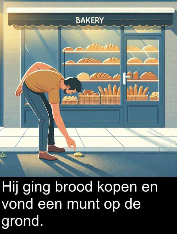 grond: Hij ging brood kopen en vond een munt op de grond.